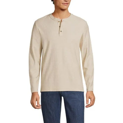 Men's Long Sleeve Textured Herringbone Henley