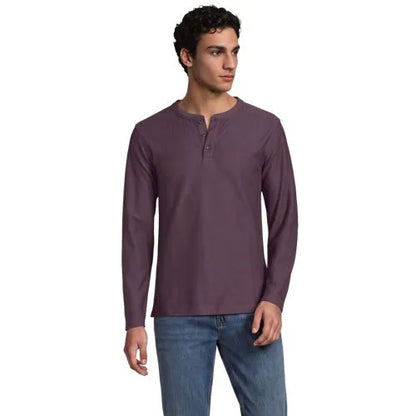 Men's Long Sleeve Textured Herringbone Henley