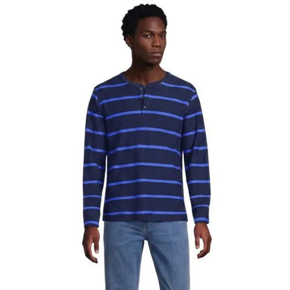 Men's Long Sleeve Textured Herringbone Henley