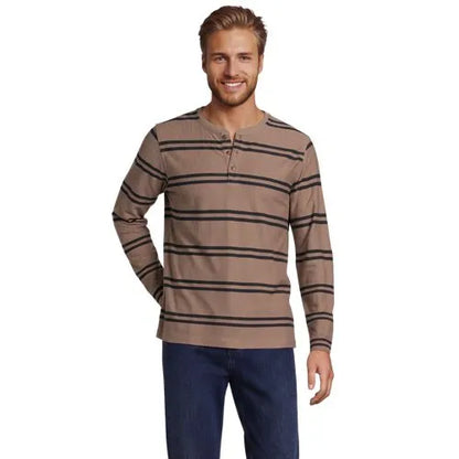 Men's Long Sleeve Textured Herringbone Henley