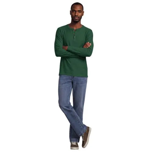 Men's Long Sleeve Textured Herringbone Henley