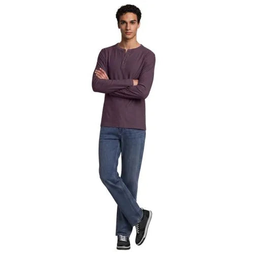 Men's Long Sleeve Textured Herringbone Henley