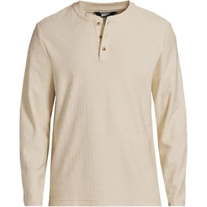 Men's Long Sleeve Textured Herringbone Henley