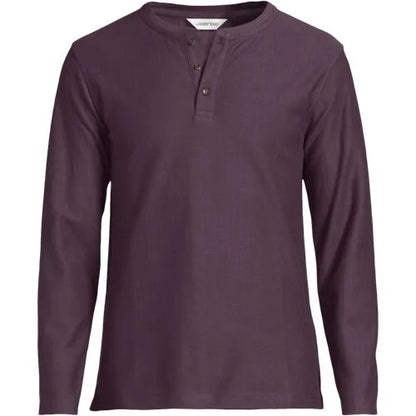 Men's Long Sleeve Textured Herringbone Henley