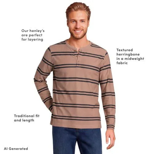 Men's Long Sleeve Textured Herringbone Henley