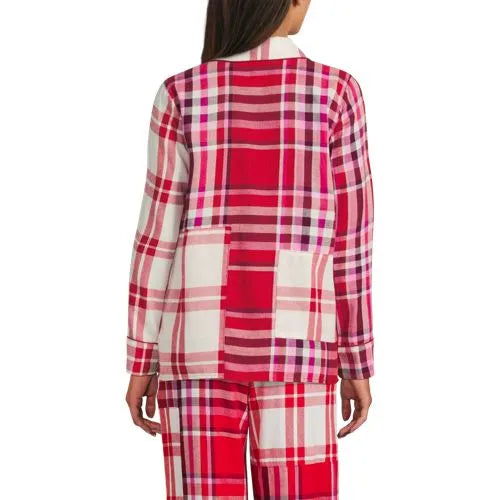 Women's Long Sleeve Flannel Patchwork Pajama Top