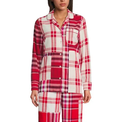 Women's Long Sleeve Flannel Patchwork Pajama Top