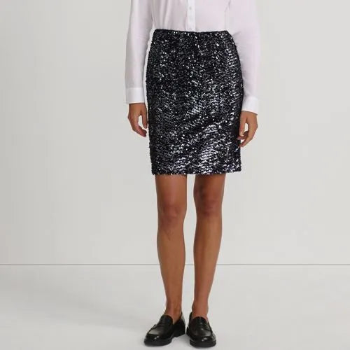 Women's Knit Velvet Sequin Above the Knee Skirt