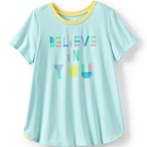 Girls Short Sleeve Active Curved Hem Tee