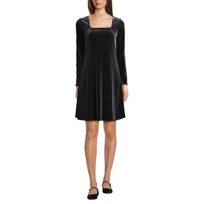 Women's Knit Velvet Square Neck Dress