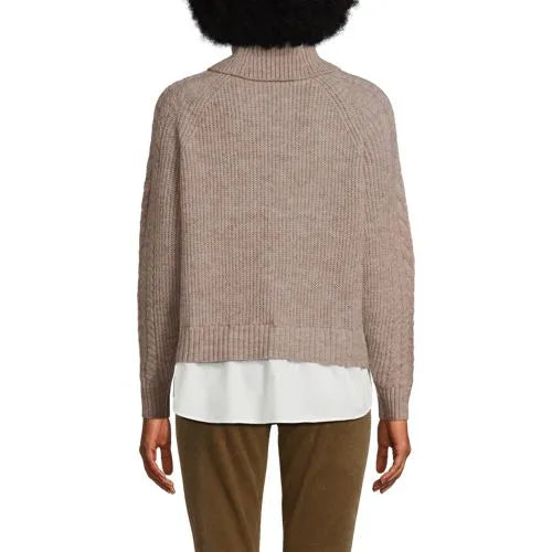 Women's Cable Turtleneck with Mock Shirt Detail Sweater