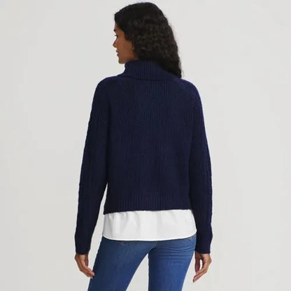 Women's Cable Turtleneck with Mock Shirt Detail Sweater