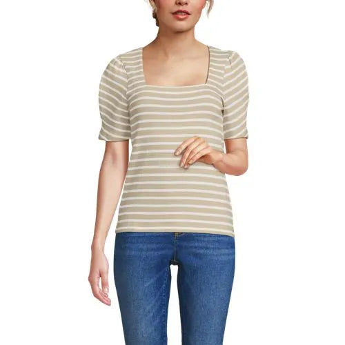 Women's Puff Sleeve Mariner Square Neck Top