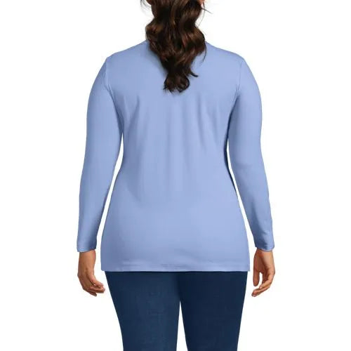 Women's Long Sleeve Polished Rib Button Through Tunic Shirt