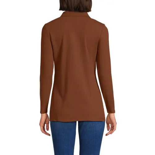 Women's Long Sleeve Polished Rib Button Through Tunic Shirt