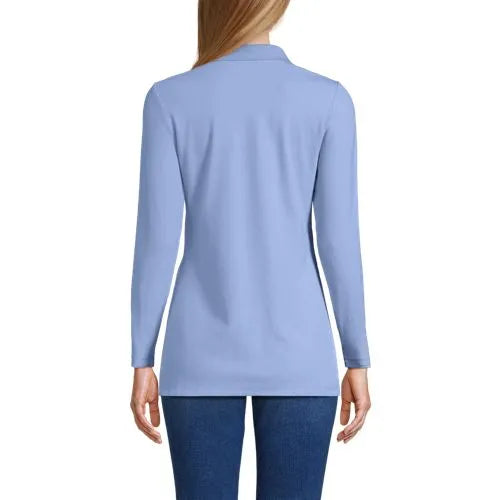 Women's Long Sleeve Polished Rib Button Through Tunic Shirt