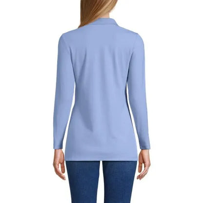 Women's Long Sleeve Polished Rib Button Through Tunic Shirt
