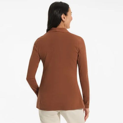 Women's Long Sleeve Polished Rib Button Through Tunic Shirt