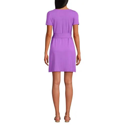 Women's Short Sleeve Cotton Modal Wrap Above the Knee Dress