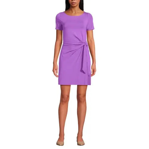 Women's Short Sleeve Cotton Modal Wrap Above the Knee Dress