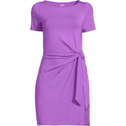 Women's Short Sleeve Cotton Modal Wrap Above the Knee Dress
