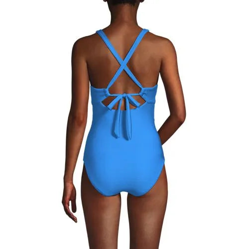 Women's Ribbed Knot Front One Piece Swimsuit
