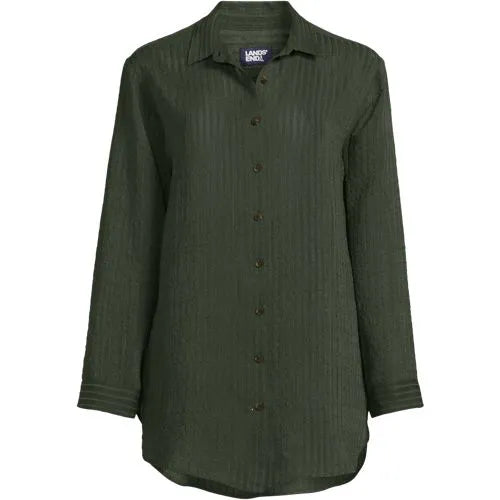 Women's Plus Size Rayon Rib Button Down Cover-Up