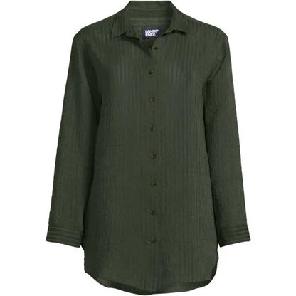 Women's Plus Size Rayon Rib Button Down Cover-Up