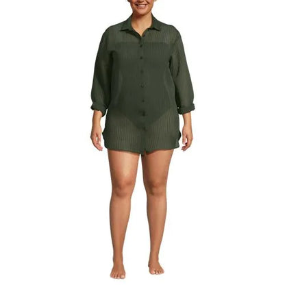 Women's Plus Size Rayon Rib Button Down Cover-Up