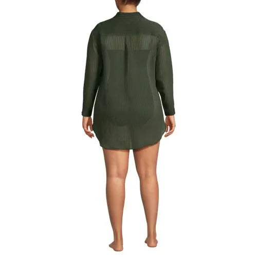 Women's Plus Size Rayon Rib Button Down Cover-Up