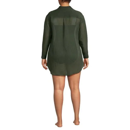 Women's Plus Size Rayon Rib Button Down Cover-Up