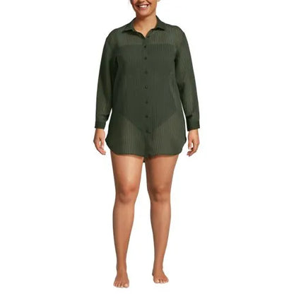 Women's Plus Size Rayon Rib Button Down Cover-Up