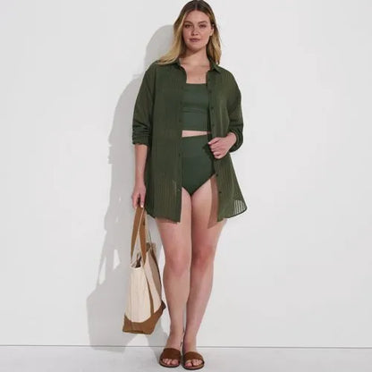 Women's Plus Size Rayon Rib Button Down Cover-Up