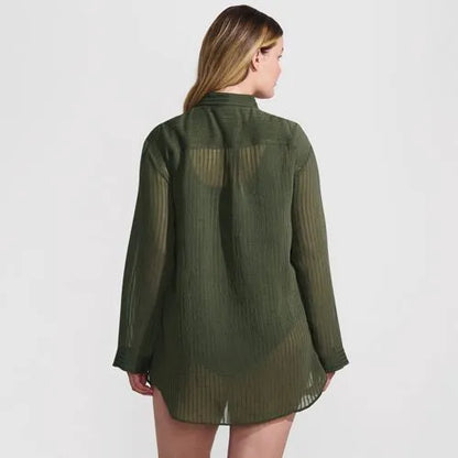 Women's Plus Size Rayon Rib Button Down Cover-Up