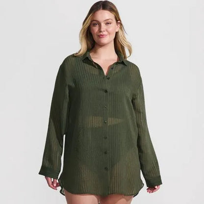 Women's Plus Size Rayon Rib Button Down Cover-Up