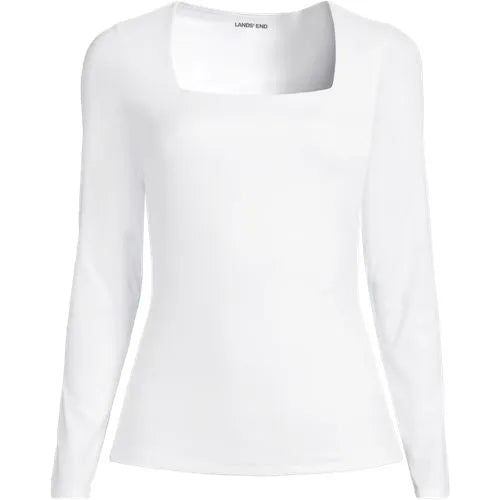 Women's Long Sleeve Tugless Double Layer Square Neck Knit Top