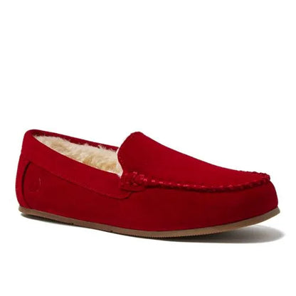 Women's Fuzzy Lined Suede Moccasin Slippers
