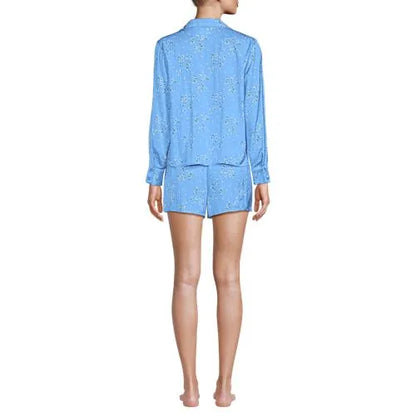Women's Matte Satin 2 Piece Pajama Set - Long Sleeve Top and Shorts