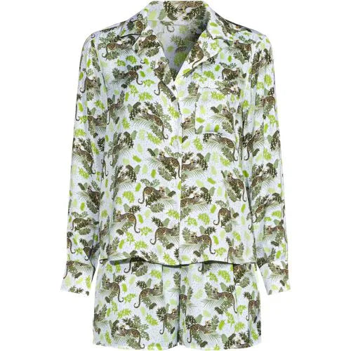 Women's Matte Satin 2 Piece Pajama Set - Long Sleeve Top and Shorts