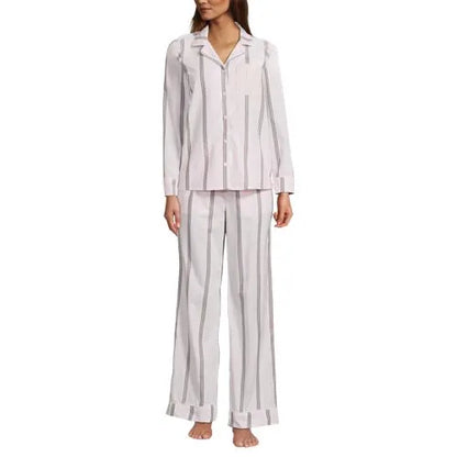 Women's Cotton Poplin 2 Piece Pajama Set - Long Sleeve Top and Pants