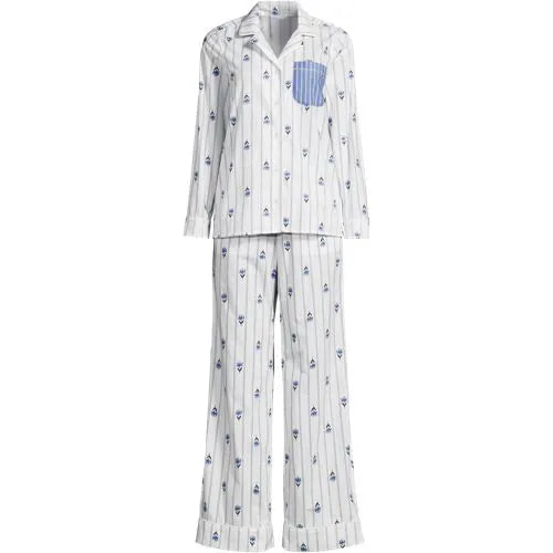 Women's Cotton Poplin 2 Piece Pajama Set - Long Sleeve Top and Pants