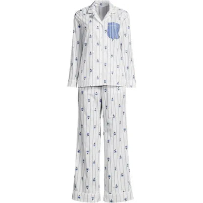 Women's Cotton Poplin 2 Piece Pajama Set - Long Sleeve Top and Pants