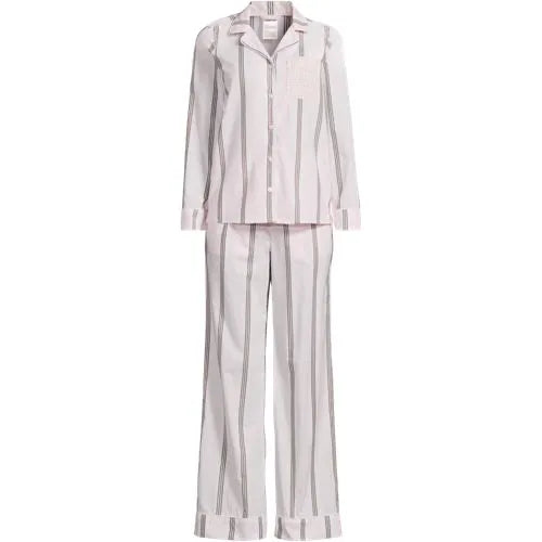 Women's Cotton Poplin 2 Piece Pajama Set - Long Sleeve Top and Pants