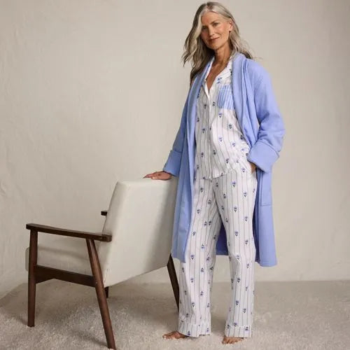 Women's Cotton Poplin 2 Piece Pajama Set - Long Sleeve Top and Pants