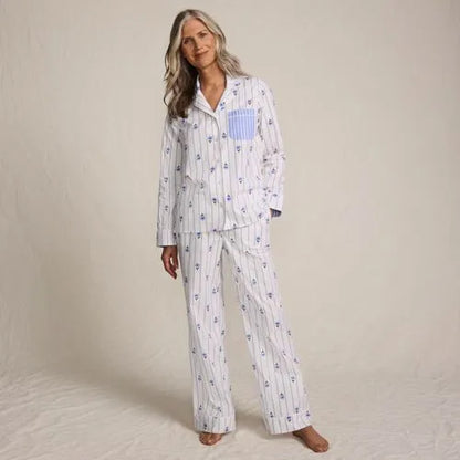 Women's Cotton Poplin 2 Piece Pajama Set - Long Sleeve Top and Pants