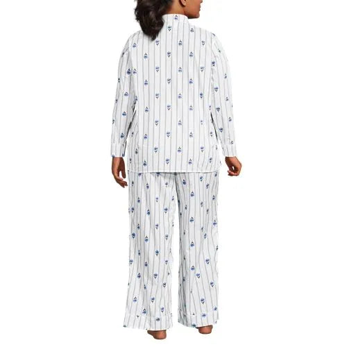 Women's Cotton Poplin 2 Piece Pajama Set - Long Sleeve Top and Pants