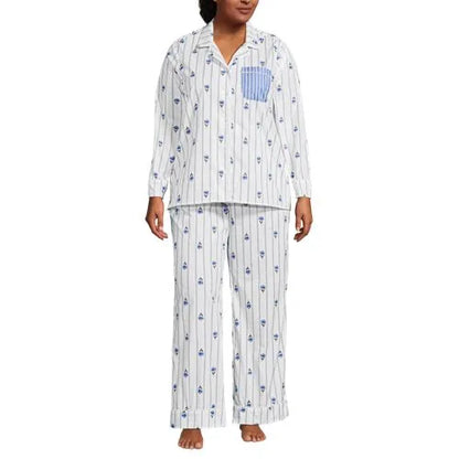 Women's Cotton Poplin 2 Piece Pajama Set - Long Sleeve Top and Pants