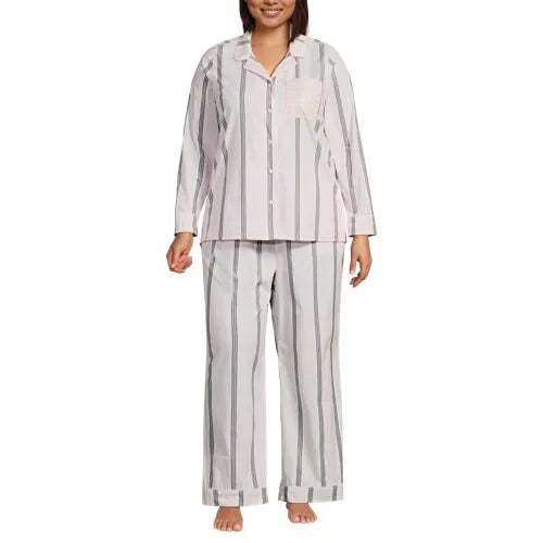 Women's Cotton Poplin 2 Piece Pajama Set - Long Sleeve Top and Pants