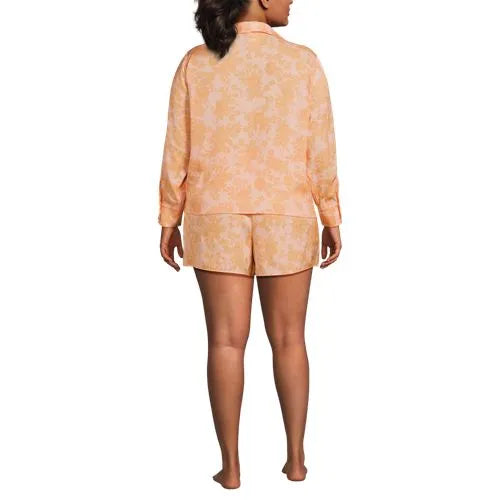 Women's Matte Satin 2 Piece Pajama Set - Long Sleeve Top and Shorts