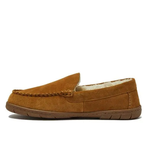 Men's Fuzzy Lined Suede Moccasin Slippers